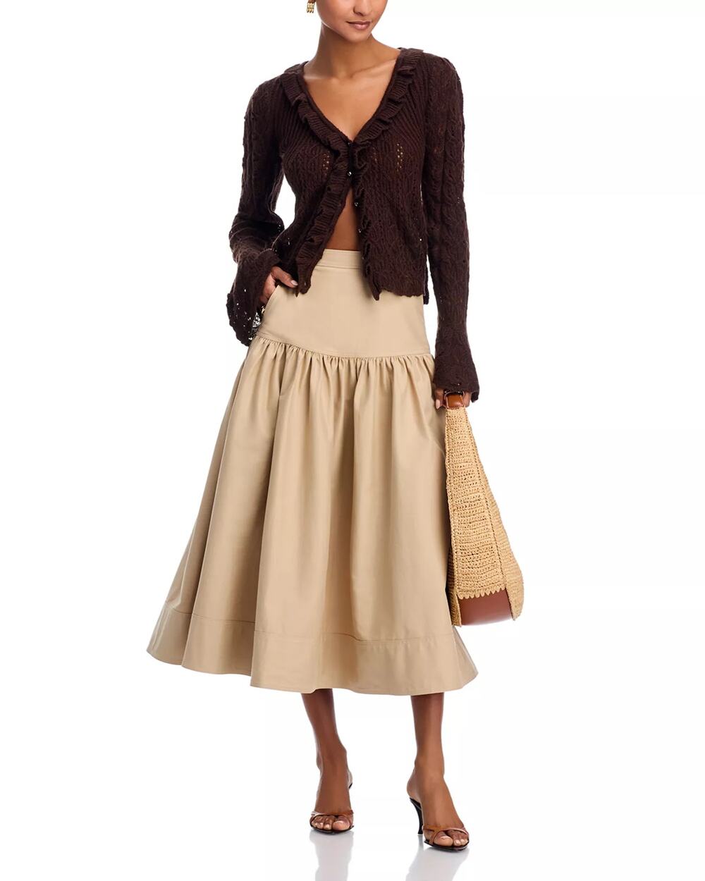 NWT Farm Rio V Neck Cardigan Sweater Brown Size Large